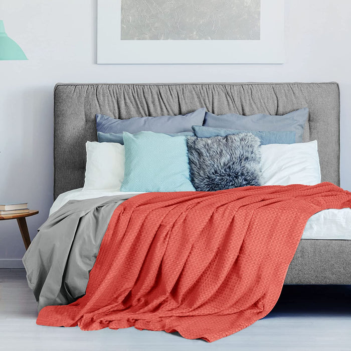 Cotton Waffle Blanket 300 GSM (Coral - 90X108 Inches) Soft Lightweight Breathable Bed Blanket King Size Layering Any Bed for All Season