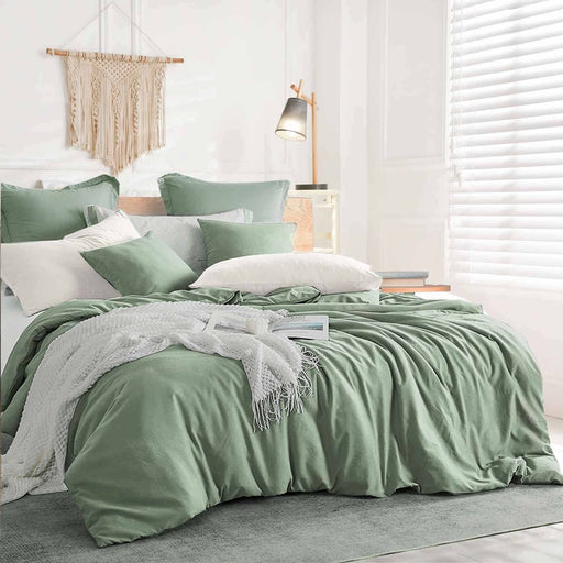 Bedding Comforter Set Queen Size, 7 Piece Boho Microfiber Bed in a Bag - Soft & Lightweight Farmhouse All Season down Alternative Comforter with Sheets for Women Men, Solid Sage Green