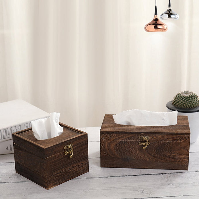 Square Bamboo Wood Facial Tissue Paper Box Cover Holder for Bathroom Vanity Counter Tops, Bedroom Dressers, Night Stands, Home Office Desks, Tables - Espresso Brown