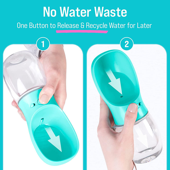 Malsipree Dog Water Bottle, Leak Proof Portable Puppy Water Dispenser with Drinking Feeder for Pets Outdoor Walking, Hiking, Travel, Food Grade Plastic (12Oz, Blue)