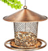 Squirrel Proof Bird Feeders, Cute Lantern Bird Feeder Roof Shaped, Heavy Duty Metal Wild Bird Feeder with Hook for Garden Yard outside Hanging Decor, 2Lbs Capacity - Bronzed