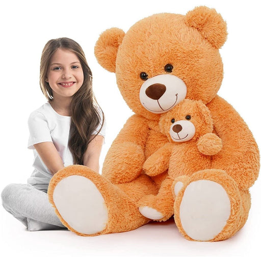 Morismos Giant Teddy Bear Mommy and Baby Bear Soft Plush Bear Stuffed Animal for Kids Girlfriend Valentine'S Day, Orange 39"
