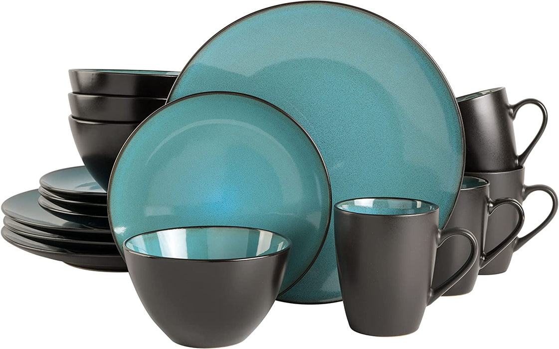 Gibson Soho Lounge round Reactive Glaze Stoneware Dinnerware Set, Service for 4 (16Pc), Blue, Soho Round.