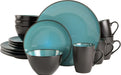 Gibson Soho Lounge round Reactive Glaze Stoneware Dinnerware Set, Service for 4 (16Pc), Blue, Soho Round.