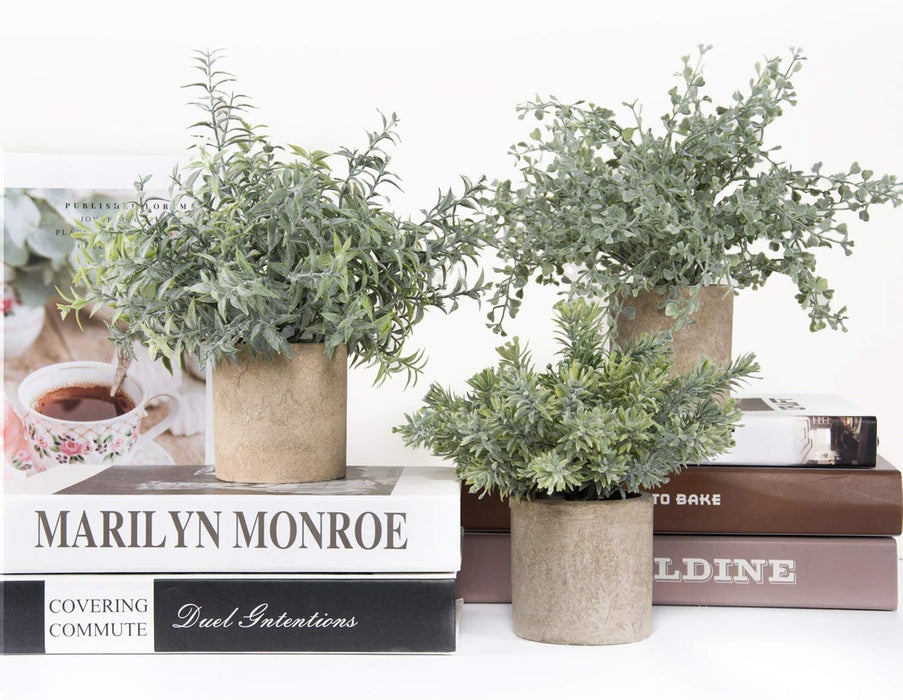 Mini Potted Fake Plants Artificial Small Eucalyptus Plants for Home Office Desk Farmhouse Decor