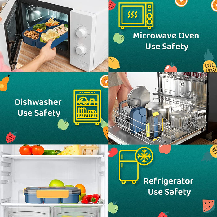 Bento Box Adult Lunch Box, 1200 ML Lunch Box Containers for Kids Childrens with Spoon & Fork, 4 Compartments Portable Food Container with Utensil