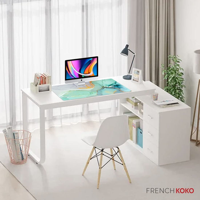 Large Mouse Pad, Long Desk Mat Keyboard Pad Desktop Accessories Home School College Decor Supplies Pretty Mousepad Big Computer Office Essentials Women Girls XL Cute Marble Teal