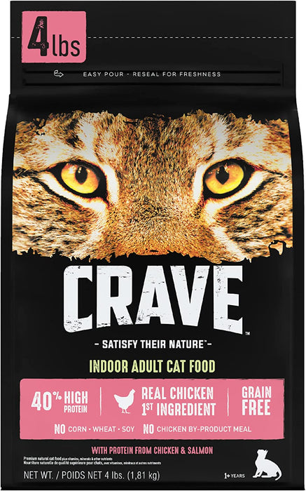 CRAVE Grain Free Indoor Adult High Protein Natural Dry Cat Food with Protein from Chicken & Salmon, 10 Lb. Bag