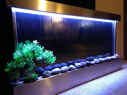 Wall Hanging Waterfall XL 47” Wide X 24” Tall Wall Fountain St. Steel Frame, Color Lights, Remote Ctrl