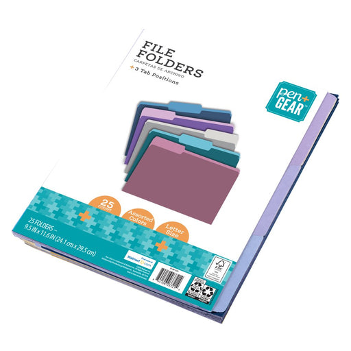 Pen+Gear Jewel Tone File Folders, Letter Size, Assorted Colors, 25 Count