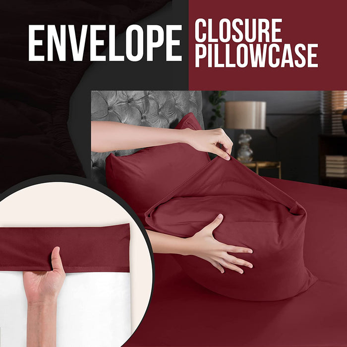 Queen Bed Sheets Set - 4 Piece Bedding - Brushed Microfiber - Shrinkage and Fade Resistant - Easy Care (Queen, Red Burgundy)