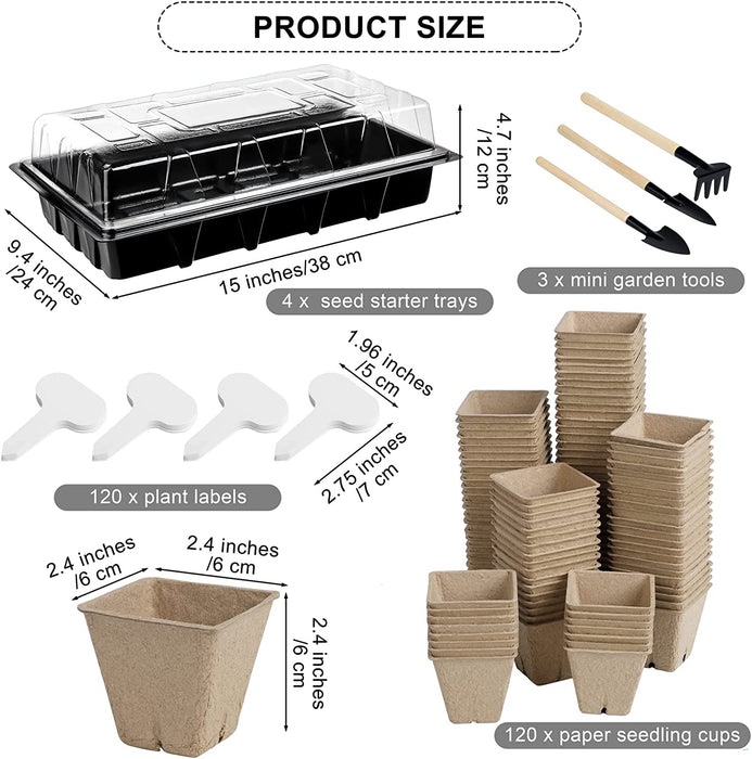 247 Pack Seed Starter Kit Including Peat Pots for Seedlings Seed Starter Tray with Plant Labels, Tool, Plastic Growing Trays Germination Tray Paper Seedling Cups for Indoor Outdoor Garden