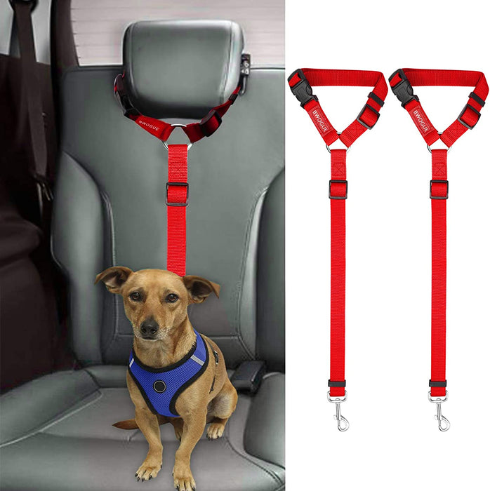 2 Packs Dog Cat Safety Seat Belt Strap Car Headrest Restraint Adjustable Nylon Fabric Dog Restraints Vehicle Seatbelts Harness