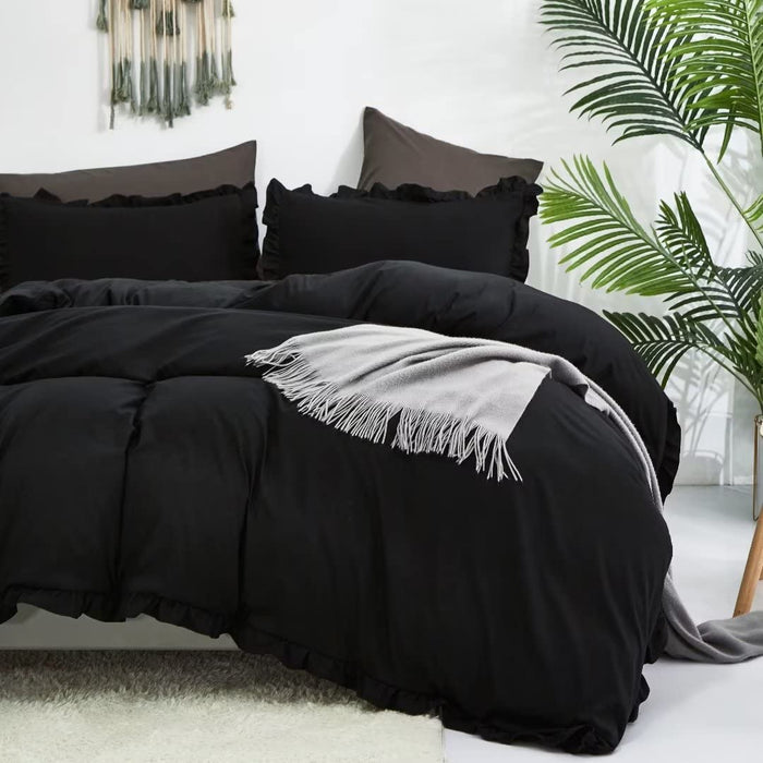 Black Comforter Set Full Black Ruffle Bedding Comforter Sets Full Men Boys Women Comforter All Black Bedding Ruffle Comforter Farmhouse Comforter Shabby Chic Bedding