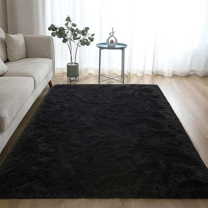 Super Soft Shaggy Rugs Fluffy Carpets, Black Area Rug for Living Room Bedroom Girls Kids Room Nursery Home Decor, Non-Slip Plush Indoor Floor Bedside Rug, 5 Ft X 8 Ft, Black