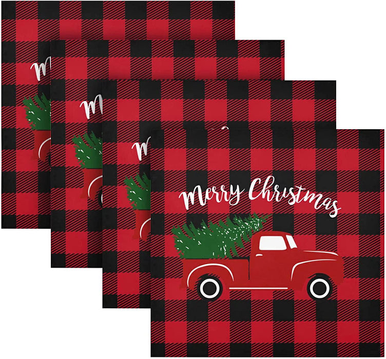 Wusikd Snowflakes Buffalo Plaid Cloth Napkins Set of 6 Winter Christmas Dinner Napkins Solid Washable Reusable Polyester Table Napkins Oversized 20"X20" with Hemmed Edges for Home Weeding Decoration