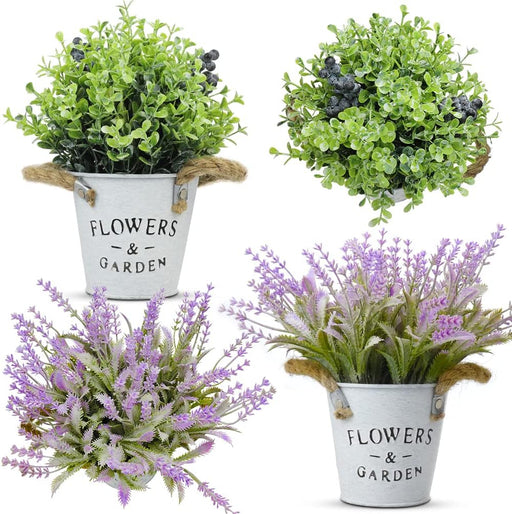 2 Pack Fake Plants in Metal Pots, Artificial Purple Lavender Plants and Blueberries, Small Artificial Greenery Farmhouse Flowers for Home Bathroom Shelf Desk Kitchen Office Party Indoor Outdoor Decor
