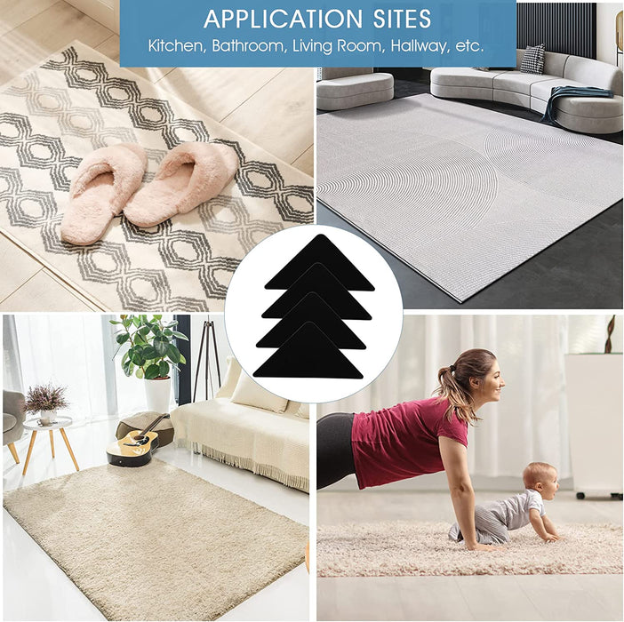 8 PCS Rug Grippers Washable Reusable Rug Tape Carpet Holder for Hardwood Floors Tile Dual Sided Prevents Curl anti Rug Slip Pads Rug Stickers for Area Rugs Size 5.9×4.3×0.08 Inch Triangle