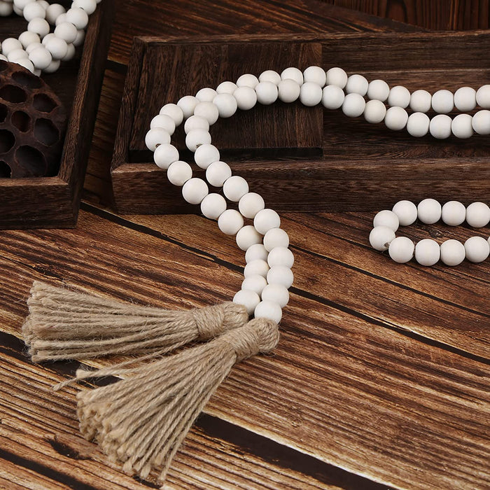 Farmhouse Beads 58In Wood Bead Garland with Tassels Rustic Country Decor Prayer Boho Beads Big Wall Hanging Decor