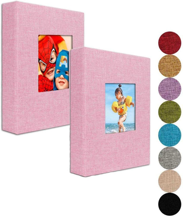 Small Photo Album 4X6 – Clear Pages, Linen Cover with Front Window, Pack of 2, Each Small Album Holds 52 Photos, Small Brag Book Photo Album for 4X6 Photos, Grey Fabric