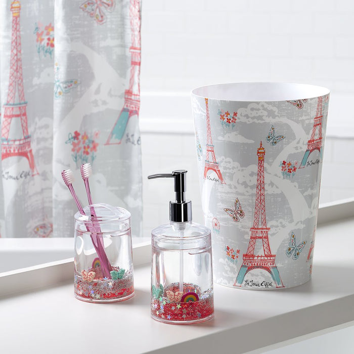 Paris Rounded Decaled Plastic Bathroom Trash Can by Your Zone, Multi