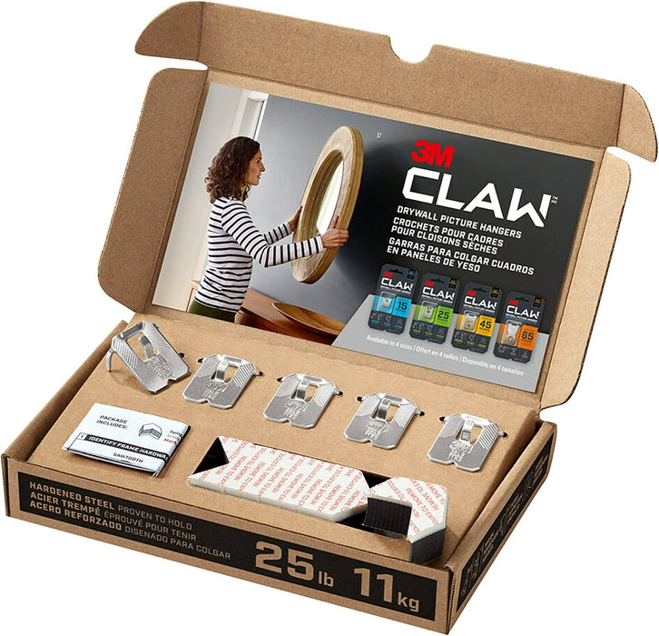 CLAW 3PH45M-4ESF Drywall Picture Temporary Spot, Holds 45 Lbs, 4 Hangers, 4 Markers/Pack, 4 Pack, Silver