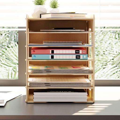 7 Tier Wood Office Paper Organizer for Desk Desktop File Holder Desk Letter Tray & A4 Paper Holder Document Storage