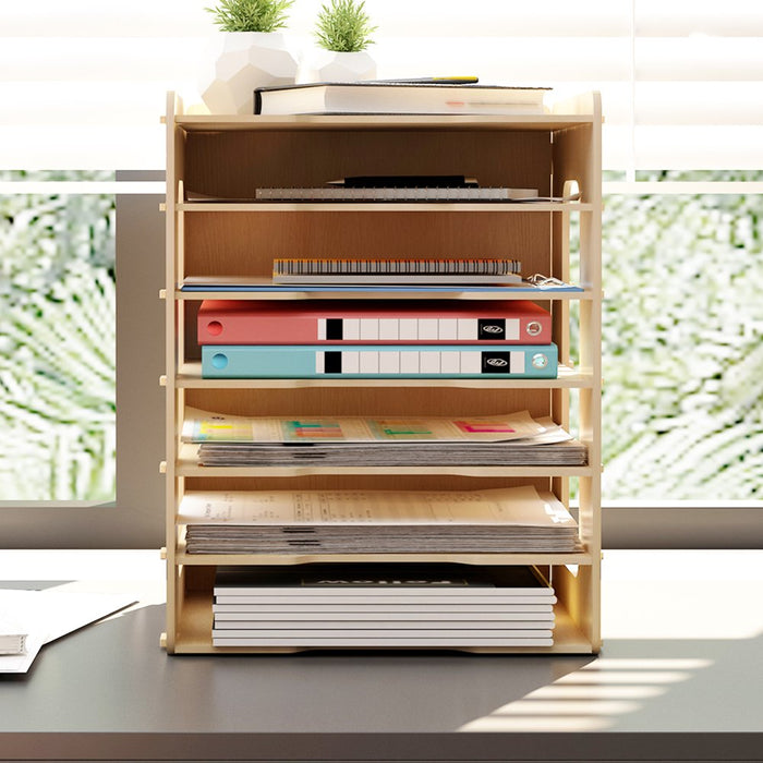 7 Tier Wood Office Paper Organizer for Desk Desktop File Holder Desk Letter Tray & A4 Paper Holder Document Storage
