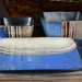 Square Stoneware Loft Collection Dinnerware Dish Set, 16 Piece, Blue and Tan with White Accents