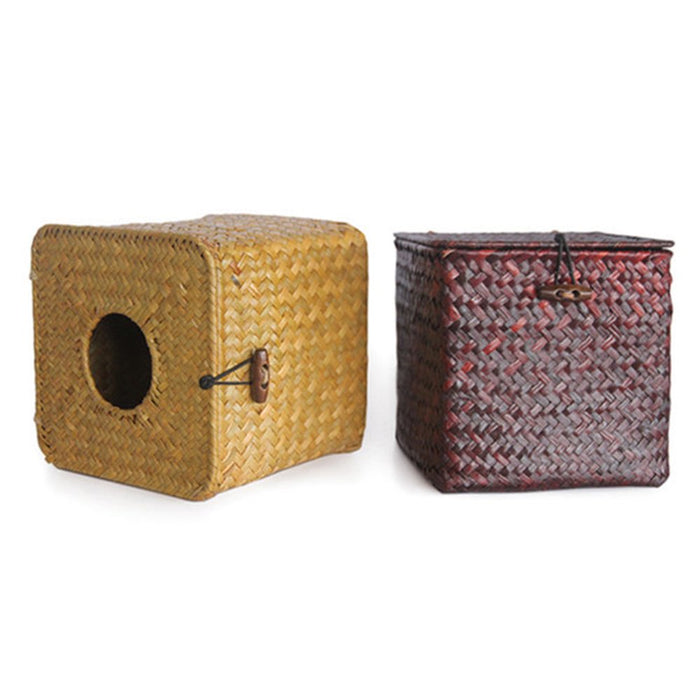 Straw Woven Tissue Box Cover, Vintage Wicker Tissue Box Cover Square, Home Toilet Paper Holder, or Napkin Dispenser