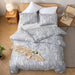 3PCS Comforter Set Floral Comforter Set Bedding Set White Flower Printing on Gray Comforter with 2 Pillow Cases for All Season Using(Queen)
