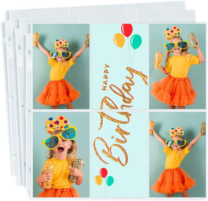Photo Album Refill Pages 12X12 - (4X6 Landscape, 25 Pack) Holds 300 4X6" Photos, 4X6 Photo Sleeves for 3 Ring Binder, D-Ring Scrapbook Album 12X12, Archival Quality Page Protectors 12X12