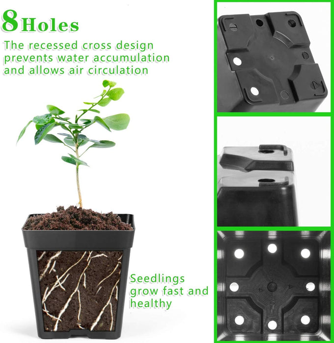 Square Nursery Pots 3.3 Inches Flexible Plastic Seedling Pots Square Pots for Plants, Succulent, Flower, Pack of 60, with 60 PCS Plant Labels
