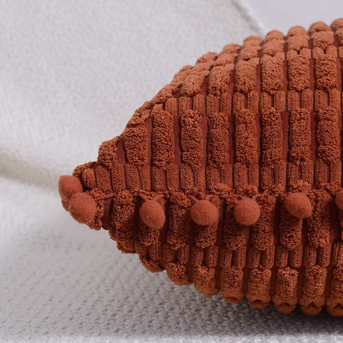 2 Packs Rust Decorative Throw Pillow Covers 18X18 Inch with Pom-Poms for Couch Bed Living Room, Farmhouse Boho Home Decor, Terracotta Soft Corduroy Cute Square Cushion Case 45X45 Cm
