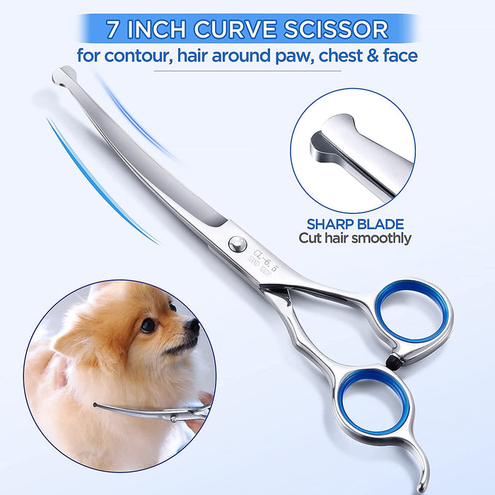 Professional 4CR Stainless Steel Safety round Tip 6 in 1 Dog Scissors for Grooming, Heavy Duty Titanium Coated Pet Grooming Scissor for Dogs, Cats and Other Animals