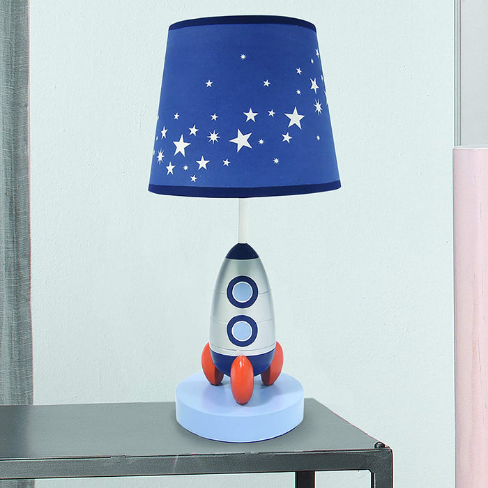 Milky Way Blue/Silver Rocket Ship Nursery Lamp with Shade & Bulb