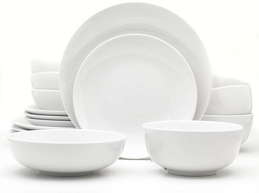 Euro Ceramica Essential Collection Porcelain Dinnerware and Serveware, 16 Piece Set, Service for 4, Classic White