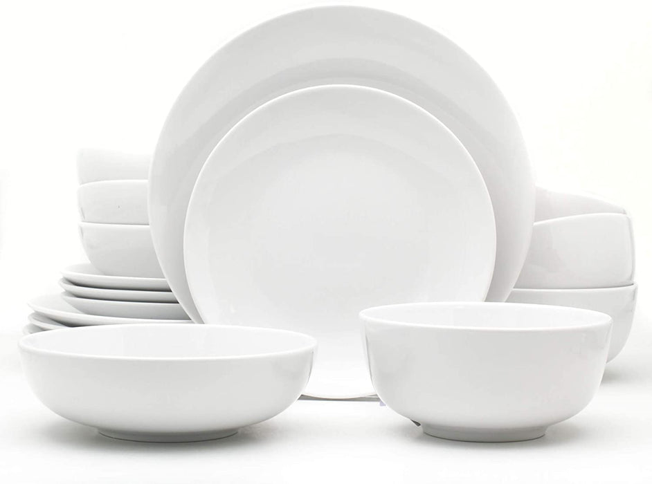 Euro Ceramica Essential Collection Porcelain Dinnerware and Serveware, 16 Piece Set, Service for 4, Classic White