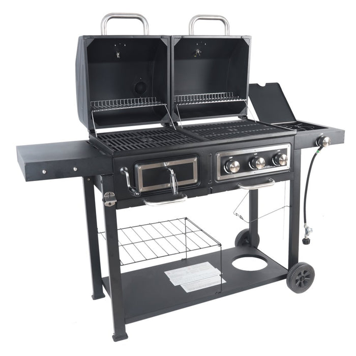 Revoace Dual Fuel Gas & Charcoal Combo Grill, Black with Stainless