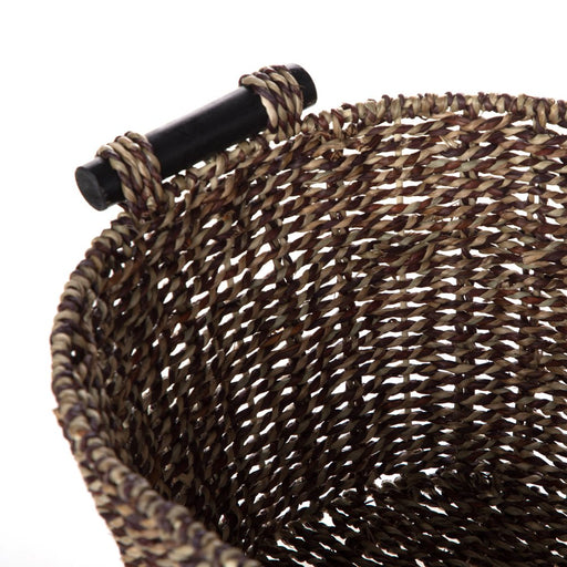 Mainstays Brown Oval 2-Hue Seagrass Storage Basket with Wooden Handles