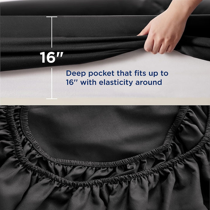 Bedsure Full Size Sheet Sets - Soft 1800 Sheets for Full Size Bed, 4 Pieces Hotel Luxury Black Sheets Full, Easy Care Polyester Microfiber Cooling Bed Sheet Set