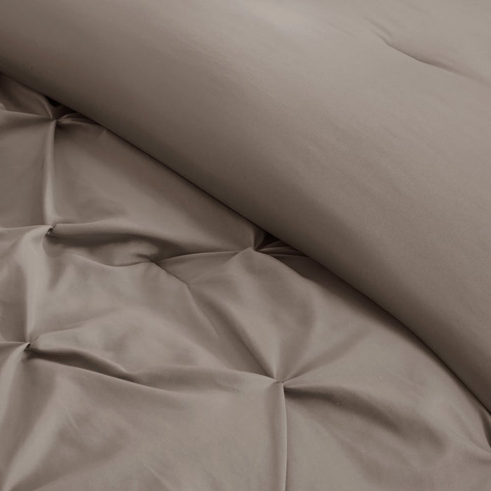 Comfort Spaces Cavoy Faux Silk 5-Piece Tufted Taupe Comforter Set with Bed Skirt and Decorative Pillow, King