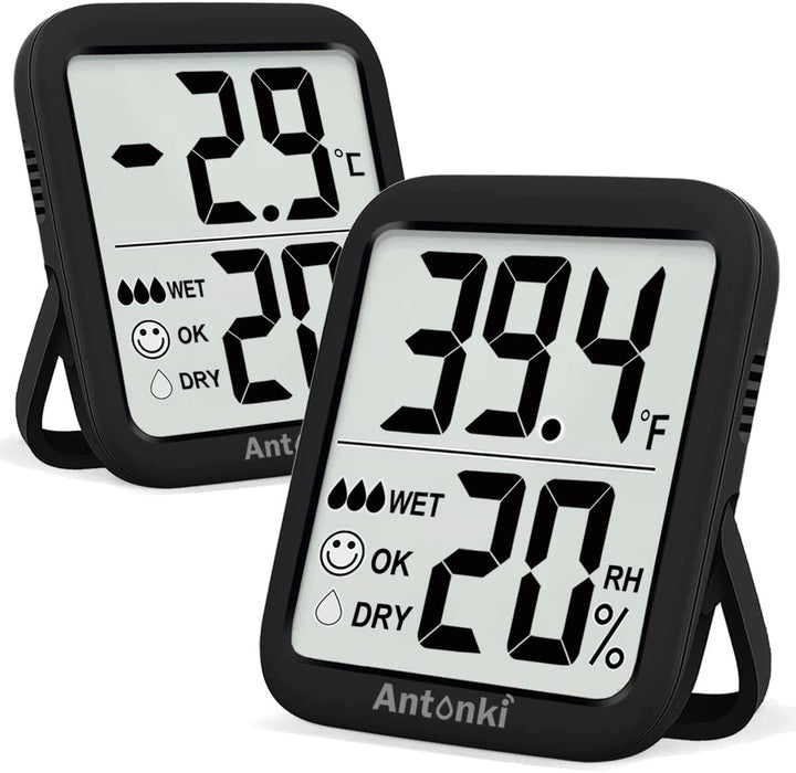 Antonki Room Thermometer Indoor Hygrometer, Humidity Gauge, Humidity Meter, Digital Temperature and Humidity Monitors for Home, Baby Room, Terrarium, Incubator, Greenhouse - 2 Pack