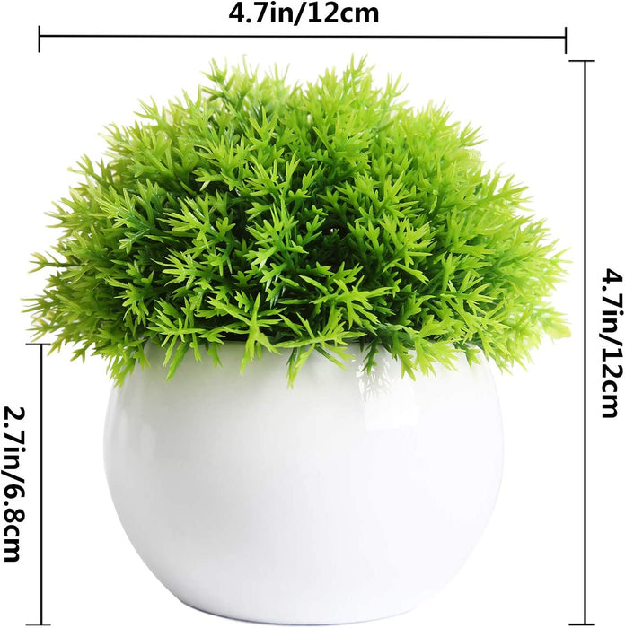 4 Pcs Mini Artificial Plants Potted Small Fake Plants for Shelf Green Plant in White Plastic Pot for Home Bathroom Decor Faux Plants (White, Set of 4)