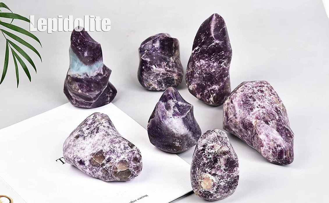 AMOYSTONE Purple Lepidolite Crystals Tower Flame Shaped Stone Energy Meditation Healing Crystal Home Decor 1.0-1.5LB