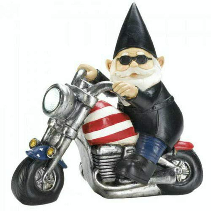 Harley Davidson Motorcycle Lovers Gift Patriotic Biker Gnome Solar Yard Statue