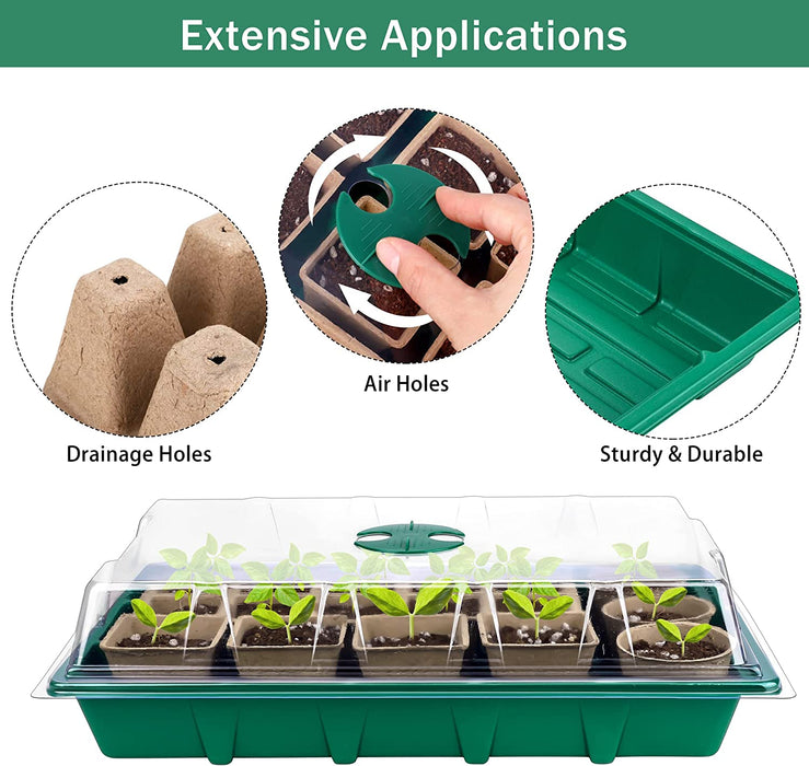 6 Sets Cells Seed Starter Tray Kit with Humidity Dome and Base Seed Starter Peat Pots Germination Trays Including Plastic Plant Growing Trays for Indoor Outdoor Gardening, Green