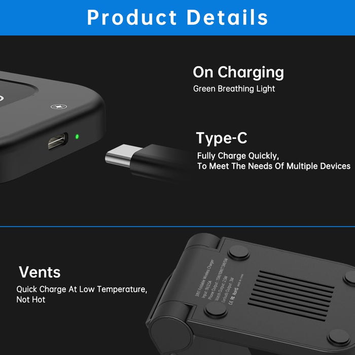 Fast Wireless Charger Station, 23W Qi Certified Wireless Charging Stand for Iphone 14/13/13 Pro/ 12/12 Pro/11/Xs Max/Xr/X/Galaxy S21 S20 S10, Airpods 3/2/Pro, Iwatch Series