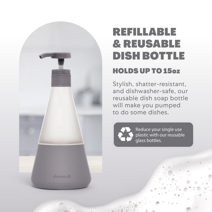 Dish Soap Dispenser with Pump, Refillable Glass 14 Oz Container, Shatter Resistant, Liquid Dishwashing Detergent, Non-Slip Grip, Matte Clear Frosted Finish, Kitchen Sink, 1 Pack - Charcoal