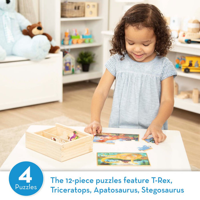 Dinosaurs 4-In-1 Wooden Jigsaw Puzzles in a Storage Box (48 Pcs) | Fsc-Certified Materials